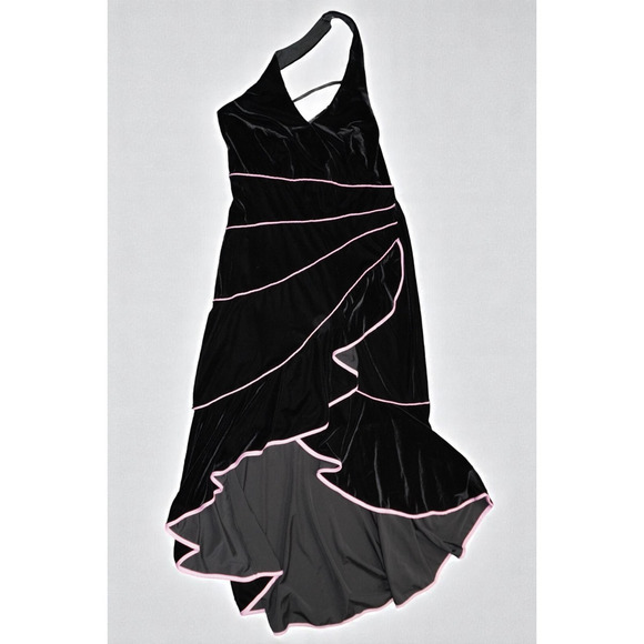 Y2K Velvet Halter Dress with Pink Piping Blondie Nites by Linda Bernell 16W - Picture 11 of 14